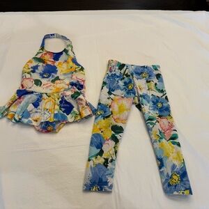 Polo Ralph Lauren Floral 1 Piece Swimsuit with Matching Leggings - Size 3/3T